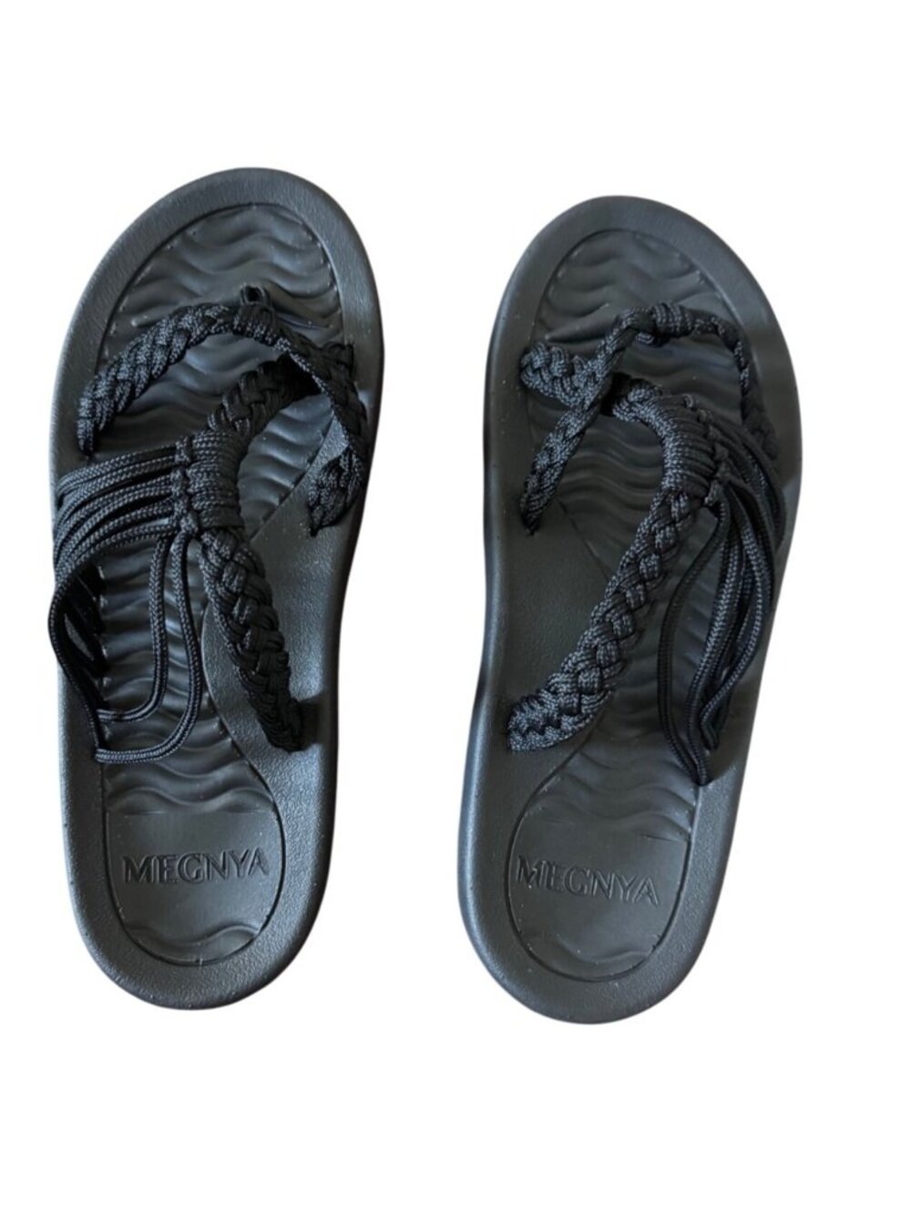 Megnya Womens Black Walking Sandals With Braided Straps Size 7